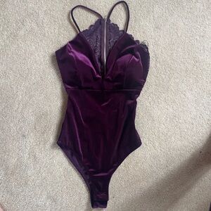 NWT! Plum Satin Lace-Back Bodysuit